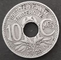 Frankreich 1923 seltene Münze 10 Centimes gelocht