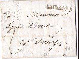 LETTRE PRECURSEUR, de Lausanne à Vevey en 1816