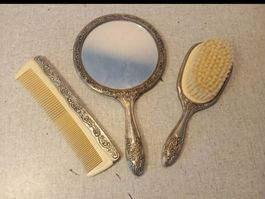 Antikes Schminkset, Spiegel, Bürste und Kamm, Vintage!