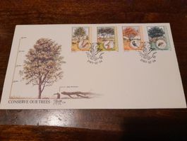 Enveloppe philatélique illustrée, arbres, année 1985