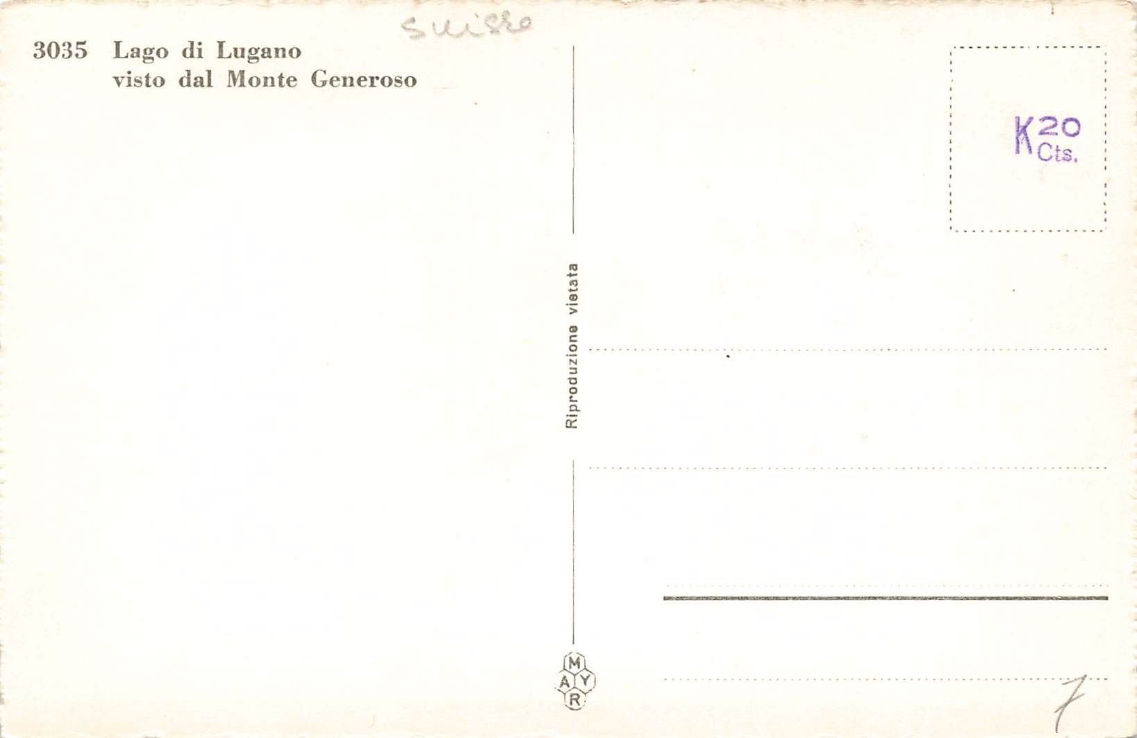 Cartoline postali: Lugano visto dal monte generoso – Usato da Biasca venduto da Blenio71 1