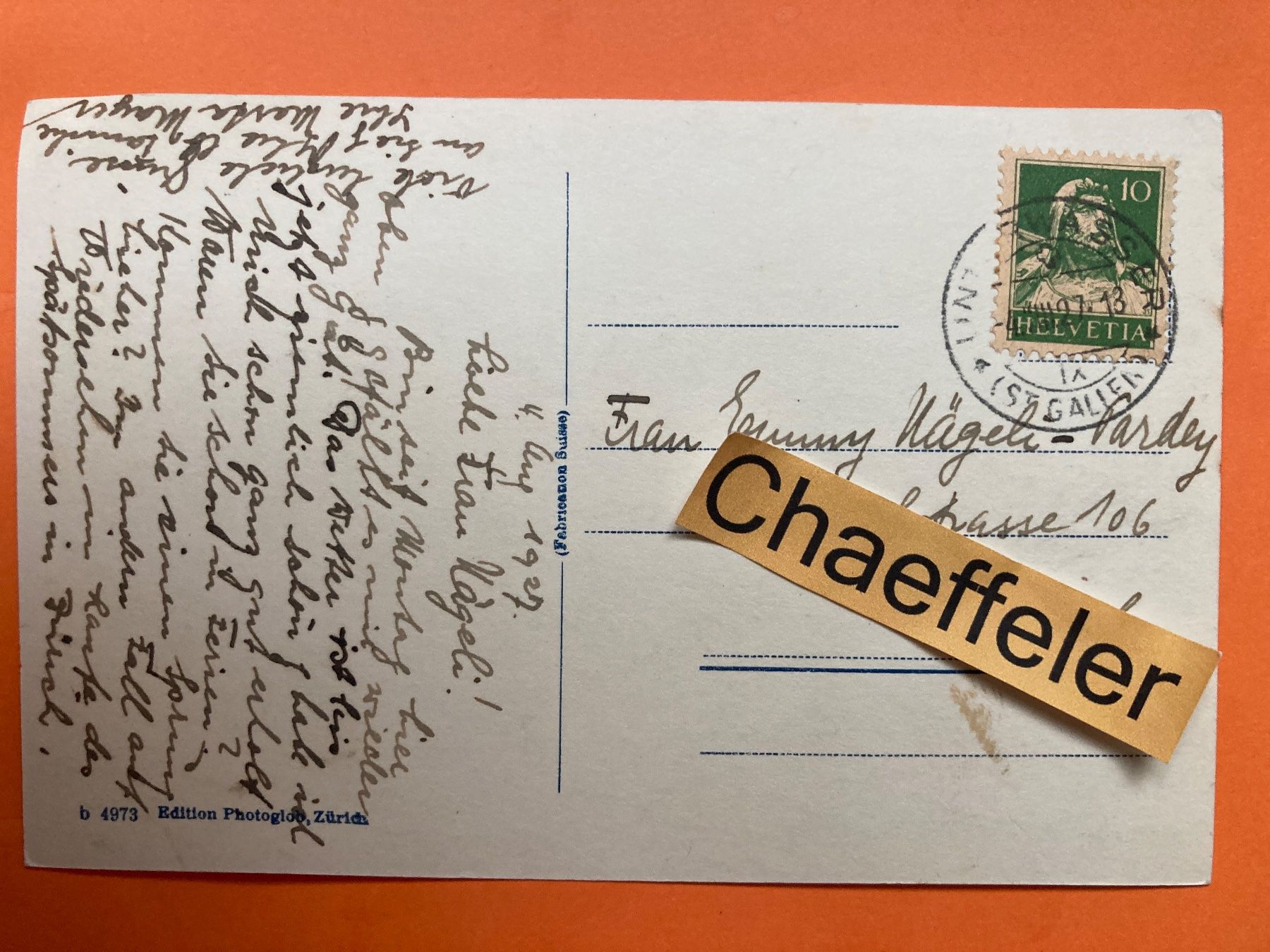 Cartoline postali: 1927 Unterwasser – Usato da Zürich venduto da Chaeffeler 1