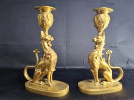 Antike Kerzenständer Paar - Bronze vergoldet mit Patina
