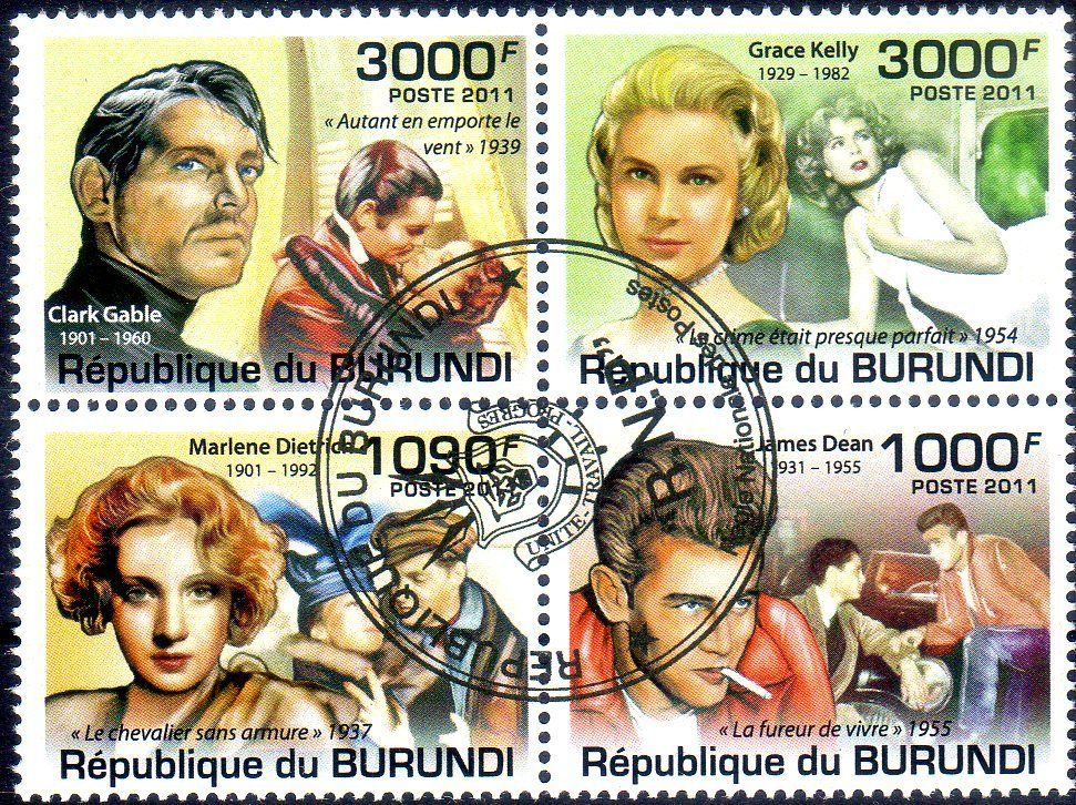 Tutti i francobolli: BURUNDI 4ERBLOCK SCHAUSPIELER 2011 GESTEMPELT - AA52 – Usato da Losone venduto da EM2019