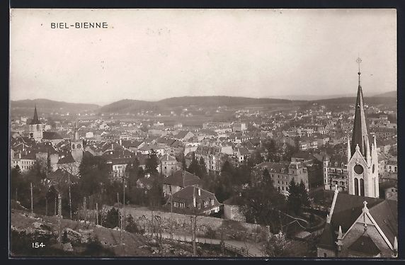 Cartoline postali: AK Biel, Gesamtansicht mit Kirche, 1914 – Usato da Berlin venduto da bartko-reher