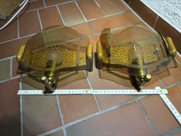 Wandleuchten Glas Holz braun Vintage Zustand
