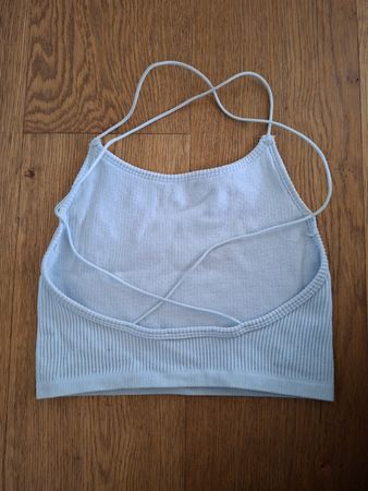 Top femme bleu clair, XS, comme neuf, dos nu