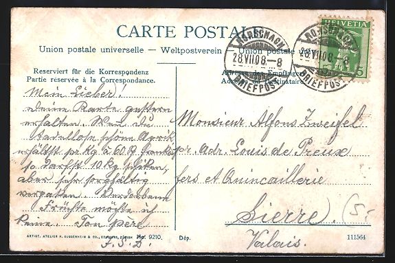 Cartoline postali: AK Rorschach, Bahnhof und Post, 1908 – Usato da Berlin venduto da bartko-reher 1