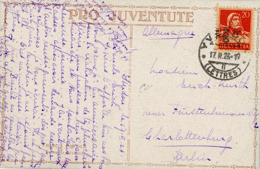 Cartoline postali: Grimentz   VS       en 1926 – Usato da Brig venduto da Valcards54 1