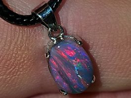 Natürlicher australischer Blackopal Silber-Anhänger