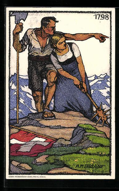 Ansichtskarten: Schweizer Bundesfeier 1913, Bauerpaar au – Gebraucht aus Berlin von bartko-reher