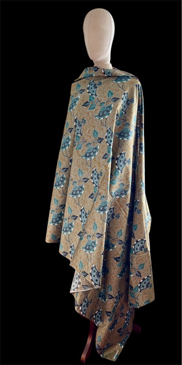 Tessuti: Eleganter Batik-Stoff, Baumwolle, dekorative Fächerblätter – Nuovo e nell'imballaggio originale da Moehlin venduto da Balirain