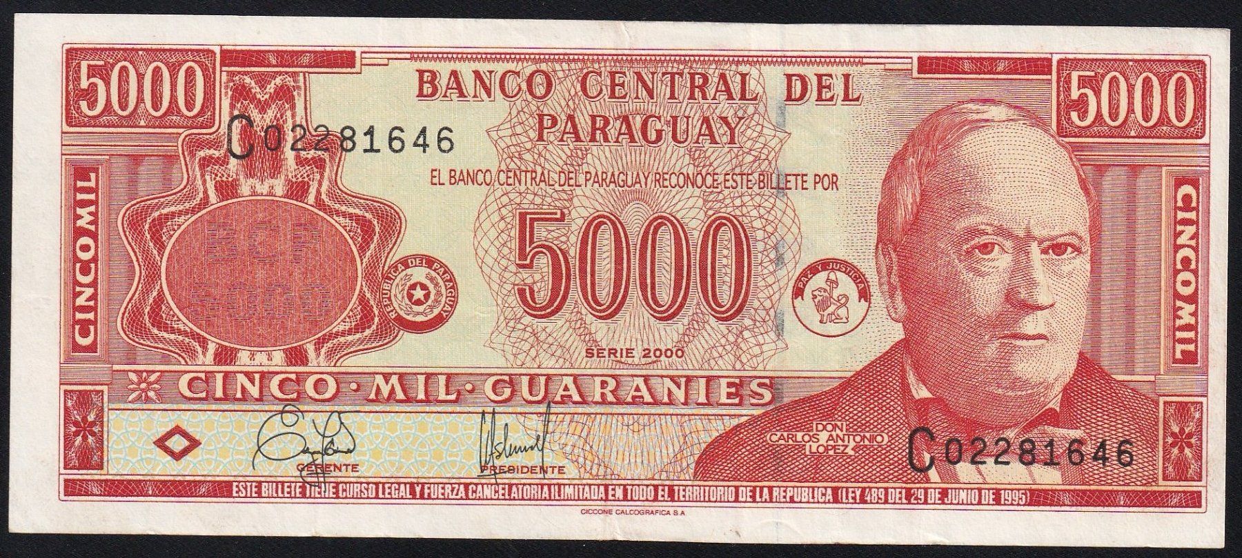 Banconote: Paraguay 5000 Guaranies 2000 – Usato da Brugg AG venduto da banknoten_muesli