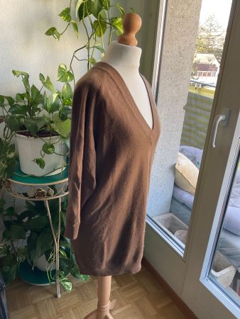 Superbe tunique brune SANDRO manches 3/4 100% cachemire t.S