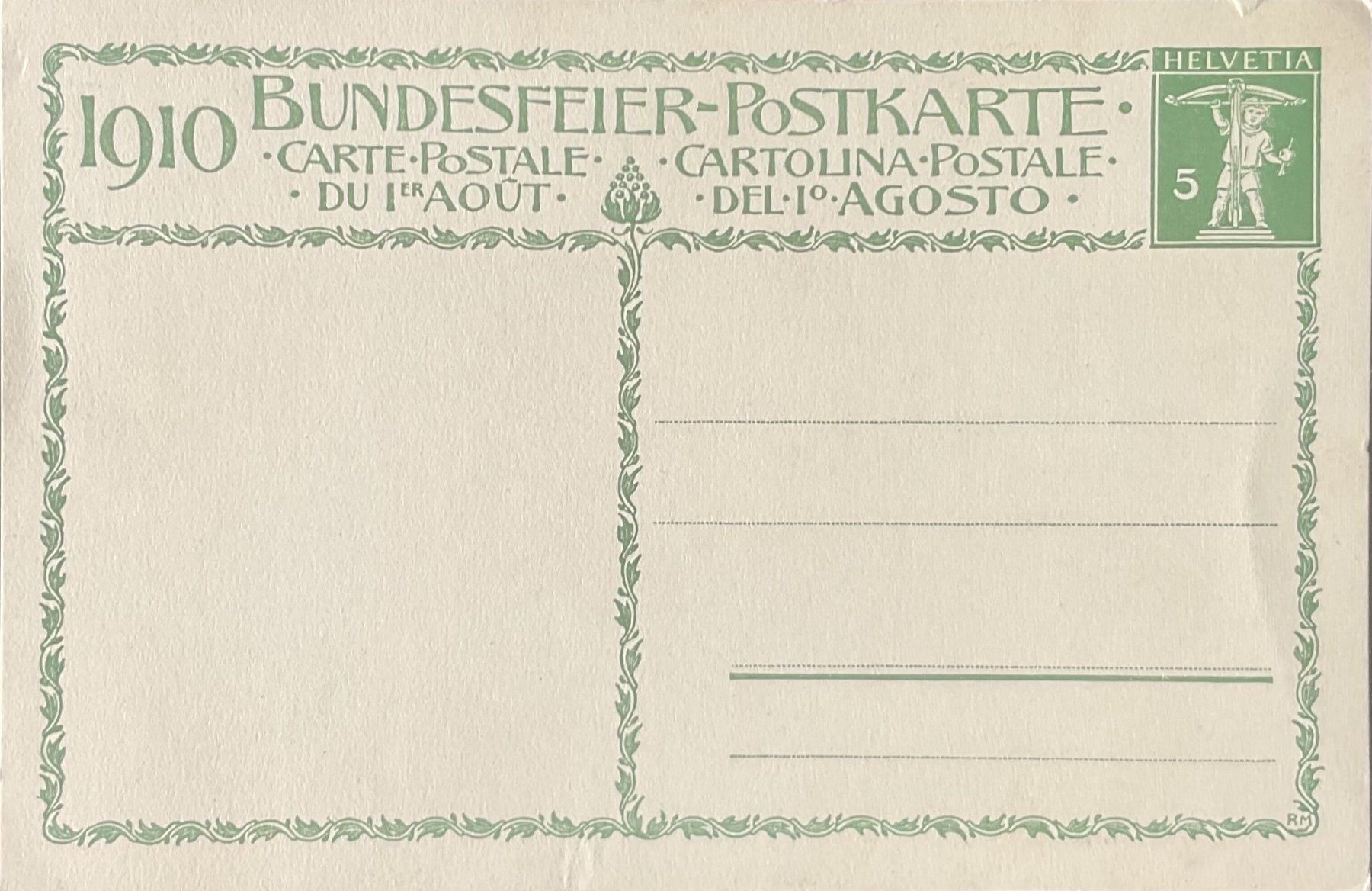 Tutti i francobolli: Bundesfeier-Postkarte 1910 – Nuovo (secondo la descrizione) da Luzern venduto da 19primeln 1