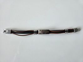 Totenkopf Armband Schwarz Braun Silber ca. 21 cm