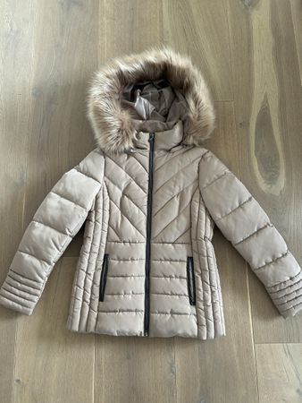 Damen Steppjacke beige mit Kapuze und Fell neu xs
