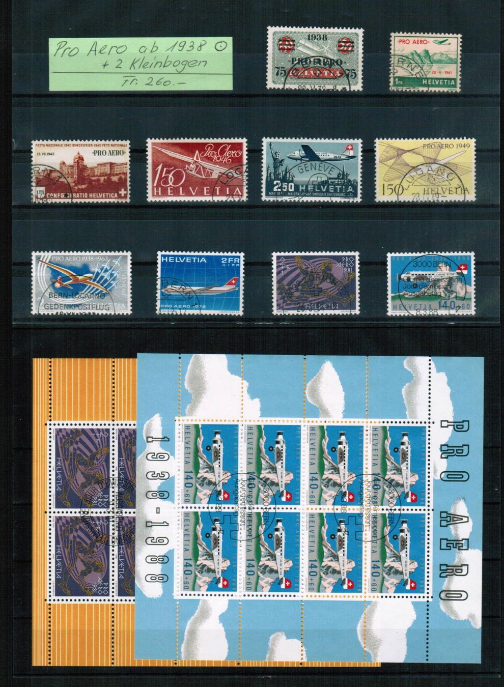 Tutti i francobolli: Flugpost - Pro Aero ab 1938 + 2 Kleinbogen - gestempelt – Usato da Bern venduto da peri02