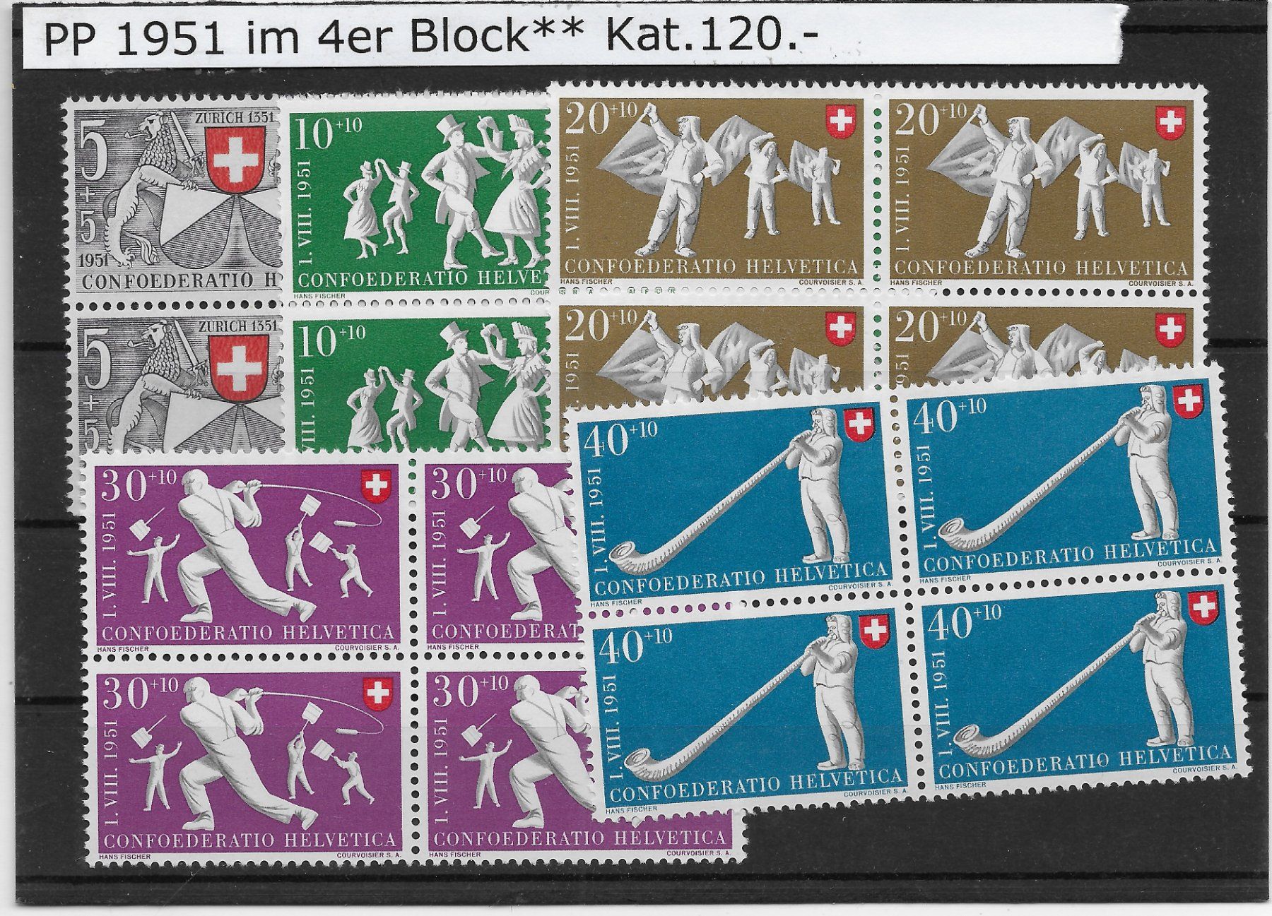 Tutti i francobolli: PP 1951 im 4er Block** Kat.120.- – Usato da Hefenhofen venduto da Richsalz