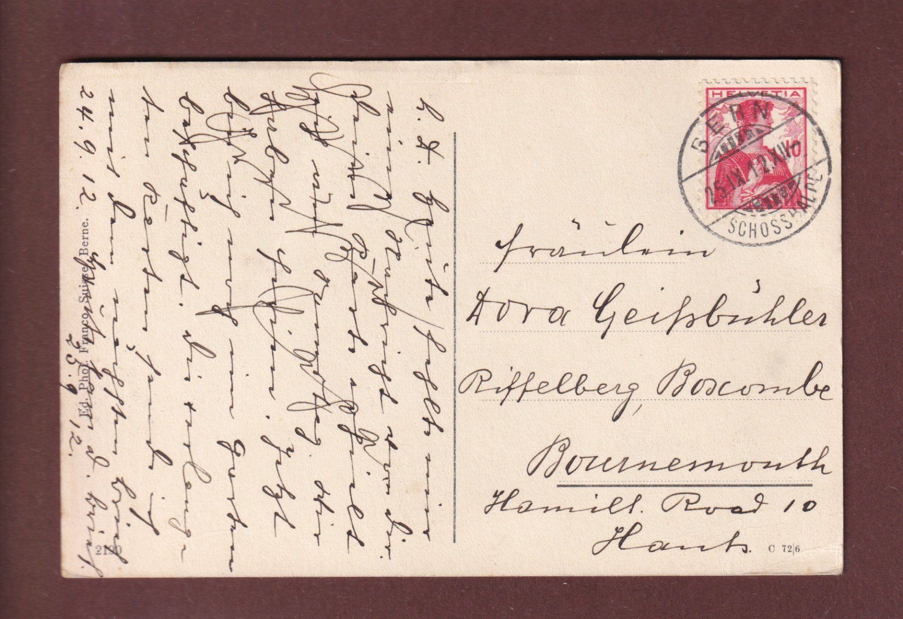 Cartoline postali: BERN - Englische Kirche - 1912 – Usato da Pully venduto da nicecards 1