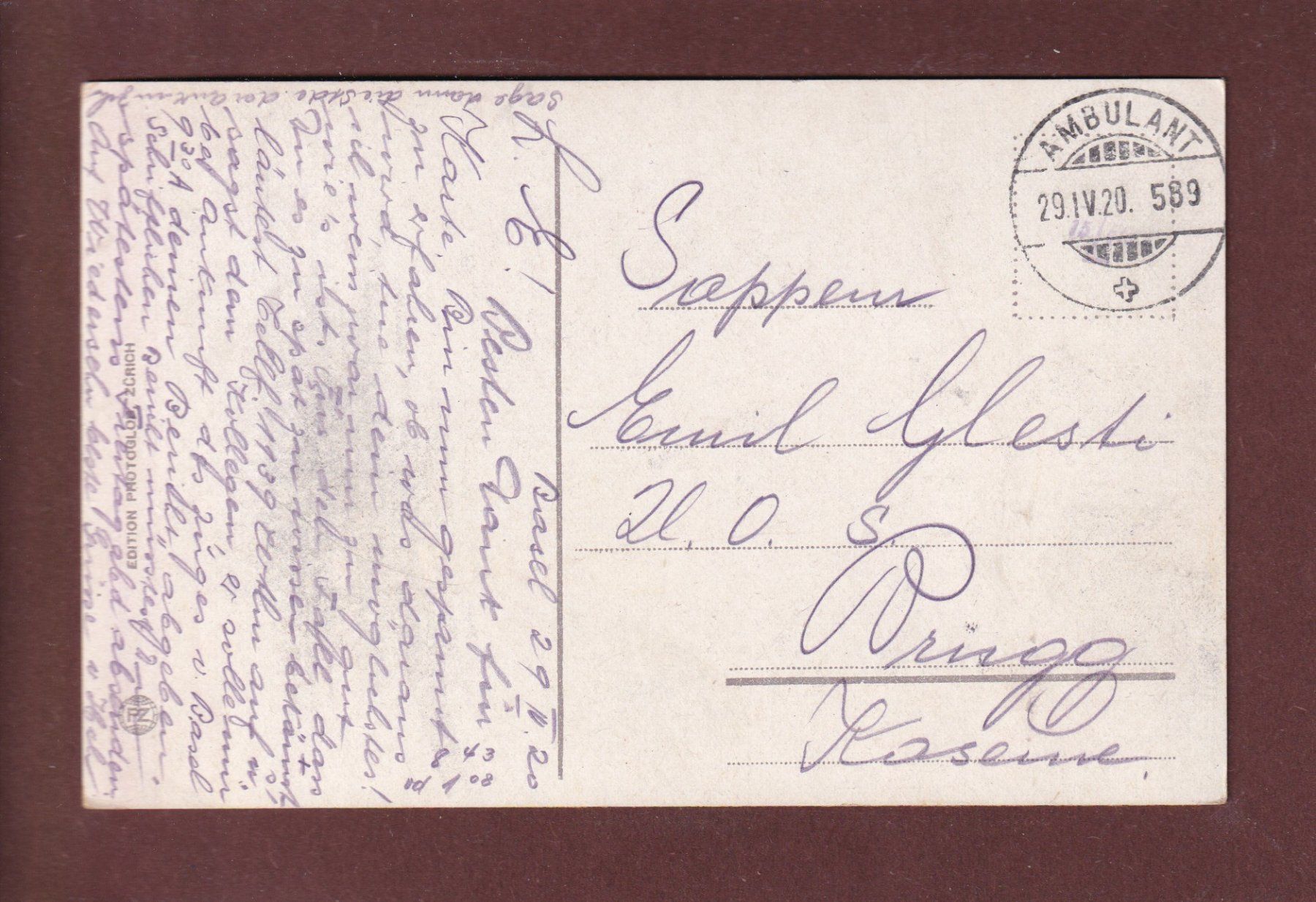 Cartoline postali: BASEL - Mittlere Rheinbrücke - Kaserne - 1920 – Usato da Pully venduto da nicecards 1