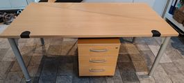 Bürotisch 160×80cm + fahrbarer Rollcontainer