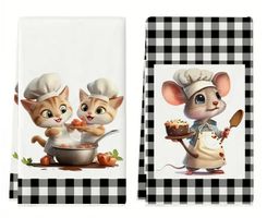 2 SÜSSE KÜCHEN/HANDTÜCHER *MAUS+ KATZE AM KOCHEN* NEU