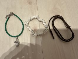 Modeschmuck Set: 3 Armbänder, Leder, Engel, Howlith