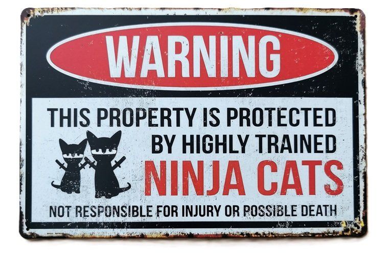 Insegne: WARNING - NINJA CATS  - Blechschild  (neu/OVP) – Nuovo e nell'imballaggio originale da Wilen b. Wollerau venduto da morethanmusic