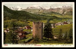 AK Pontresina, Ortspartie mit Ruine