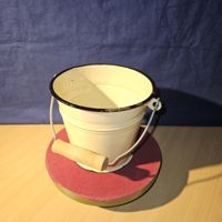 Retro Emaille Eimerli mit Holzgriff, Vintage Look!