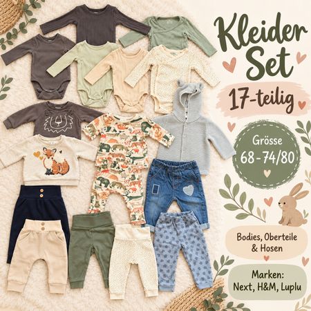 Baby Kleiderpaket 17-teilig | Gr. 68–80 | Next, H&M, Lupilu