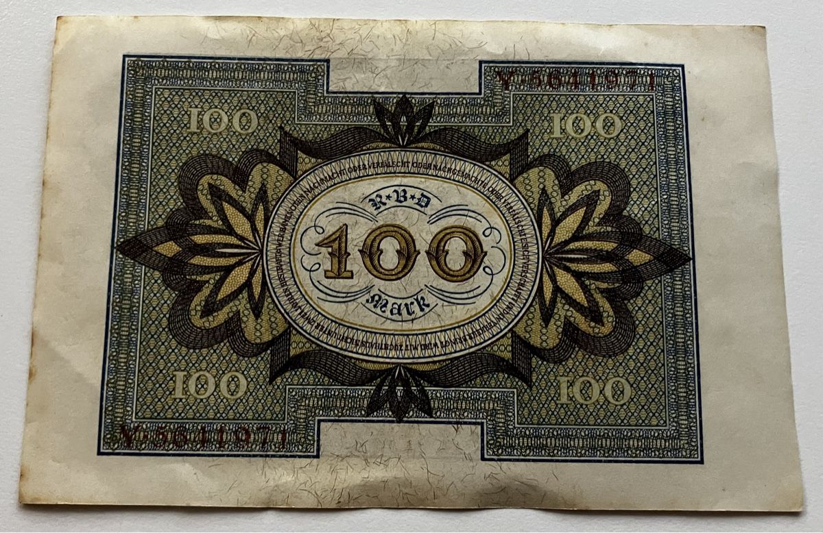 Banknoten: Deutschland 100 Mark 1920 – Gebraucht aus Algetshausen von Carrhard 1