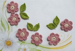 6 Blumen + 6 Blätter gehäkelt (uncinetto, chrochet) 855