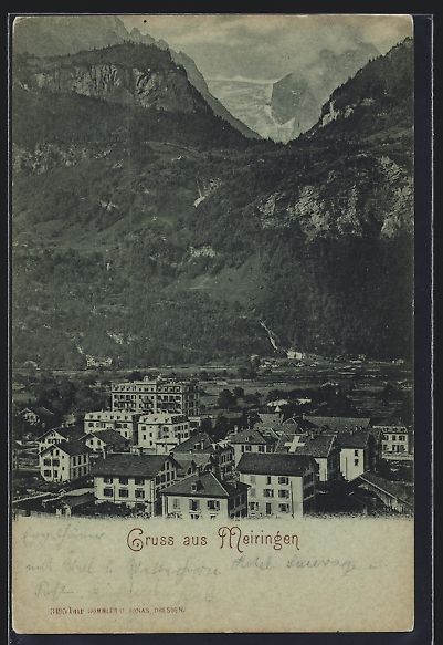 Cartoline postali: Mondschein-AK Meiringen, Teilansicht mit – Usato da Berlin venduto da bartko-reher