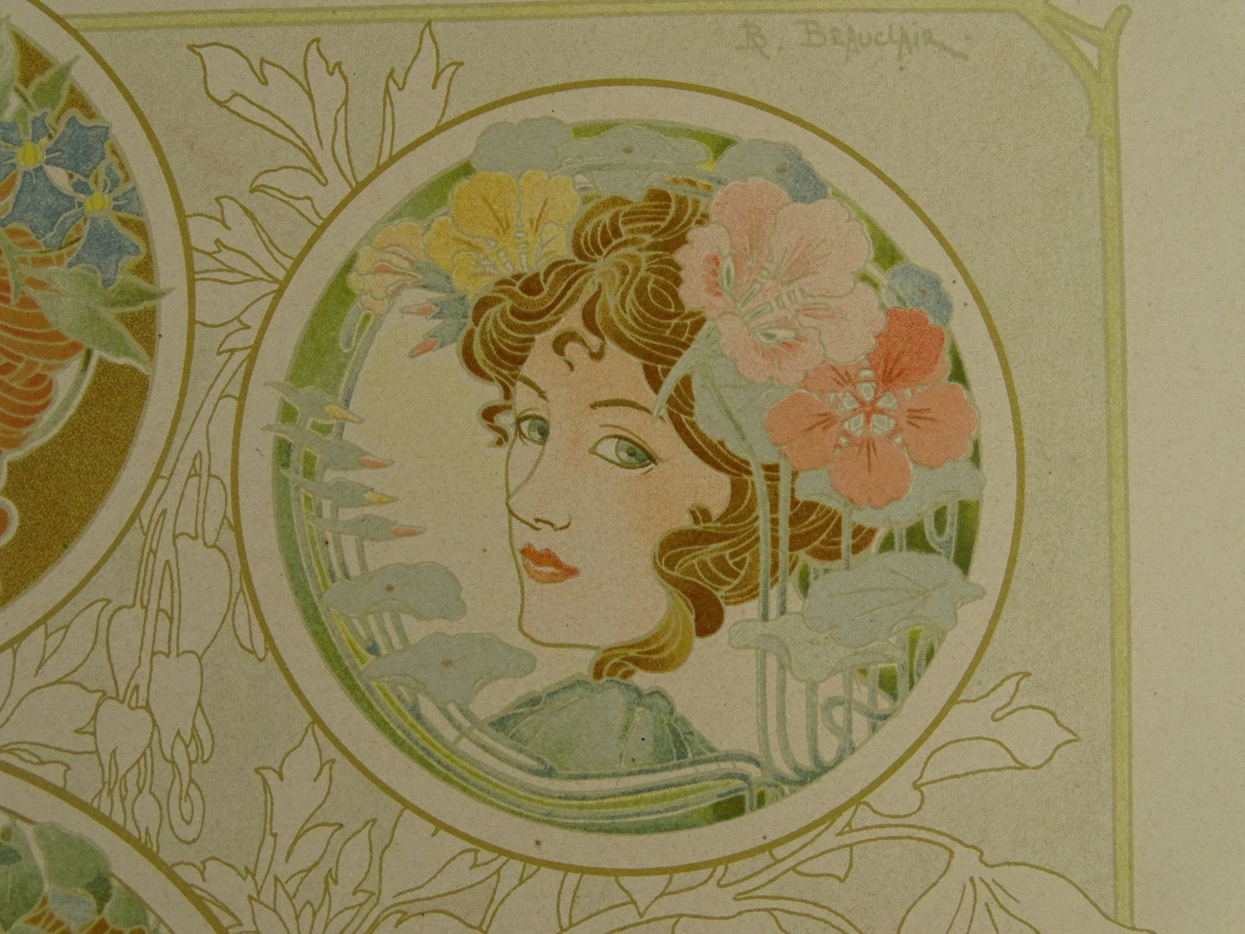 Grafica & Litografie: JUGENDSTIL MODERNE MEDAILLONS, WEIBLICHE KÖPFE – Usato da Grüningen venduto da Kartensammler 5
