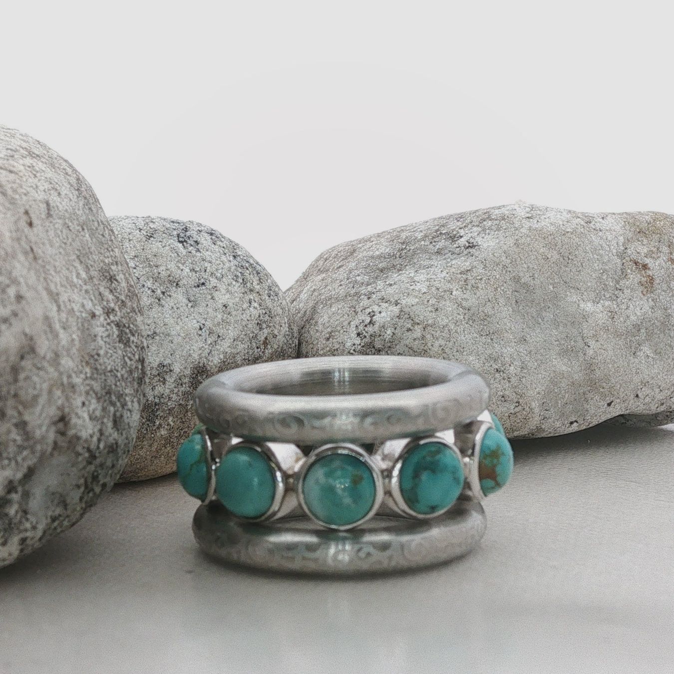 Olga Ribler Bagues: Edelstahl  & Silber Ring Set Türkise Grösse 60 – Neuf (Voir description) à Luzern par Schmuckoutlet 6