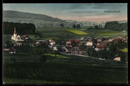 AK Niederscherli, Ort mit Kirche und Feldern