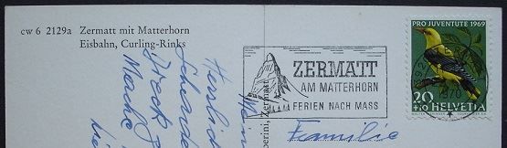Cartoline postali: ZERMATT mit Matterhorn Eisplatz Eislauf – Usato da Jona venduto da philajona 1