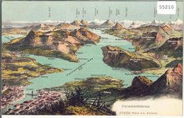 Luzern mit Vierwaldstättersee - Panorama - Litho