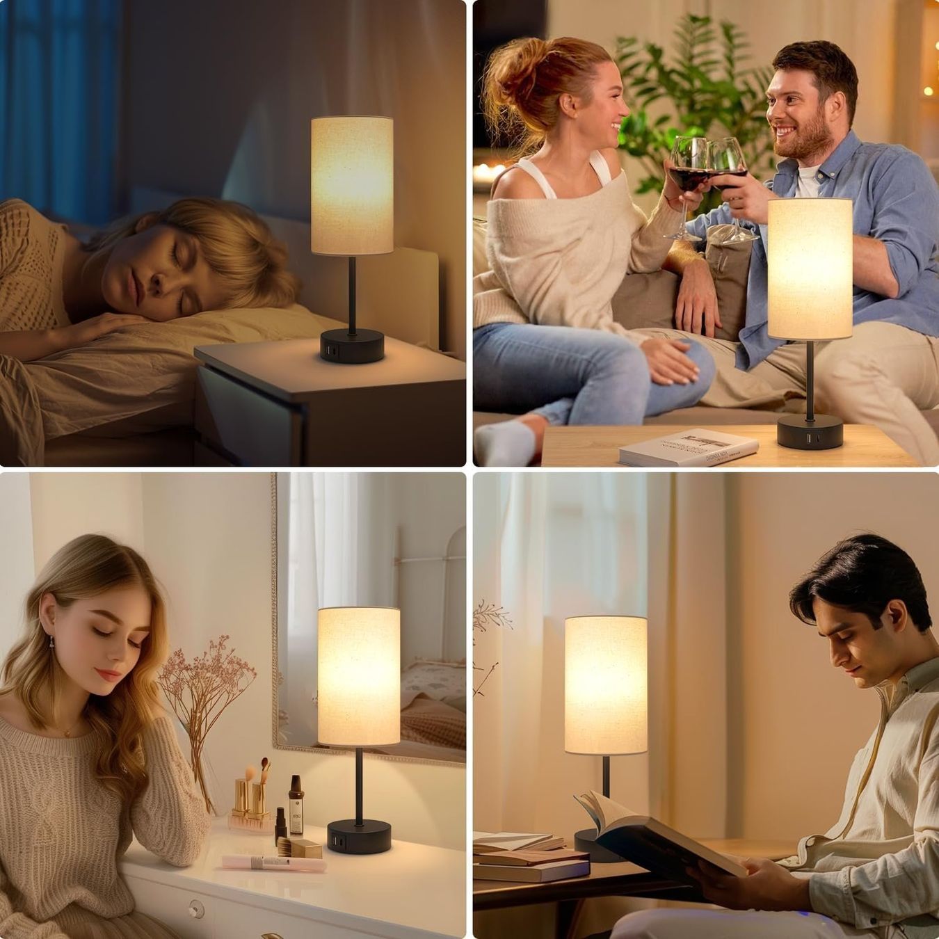Lampade: Nachttischlampe Touch Dimmbar USB-A+C Leinen – Nuovo e nell'imballaggio originale da Nuglar venduto da SmartLiving24 1