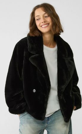 Schwarze Kunstfelljacke Grösse L Winterjacke kuschelig weich