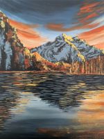 Gemälde Bergsee Sonnenuntergang Acryl auf Leinwand 40x50cm