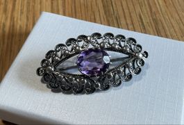 Vintage Brosche Silber 800, Amethyst, filigran gearbeitet!