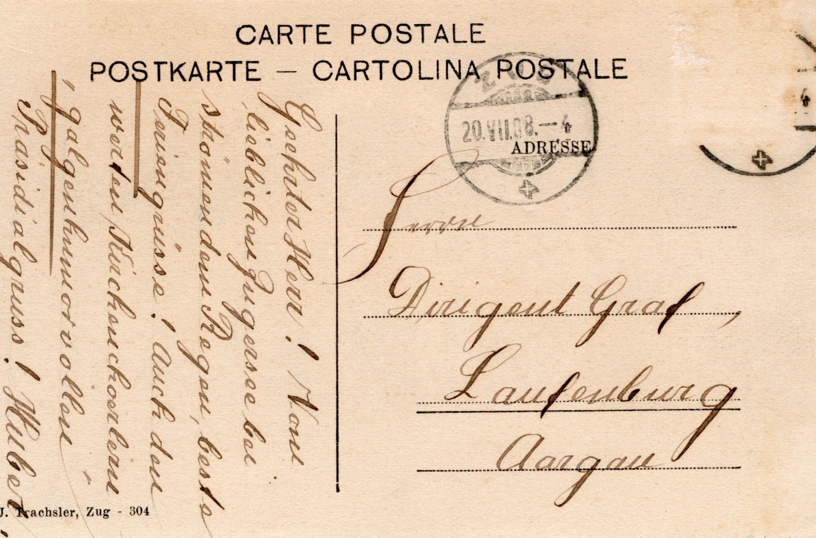Cartoline postali: Postkarte Zug – Usato da LAUFENBURG venduto da fix.lfbg 1