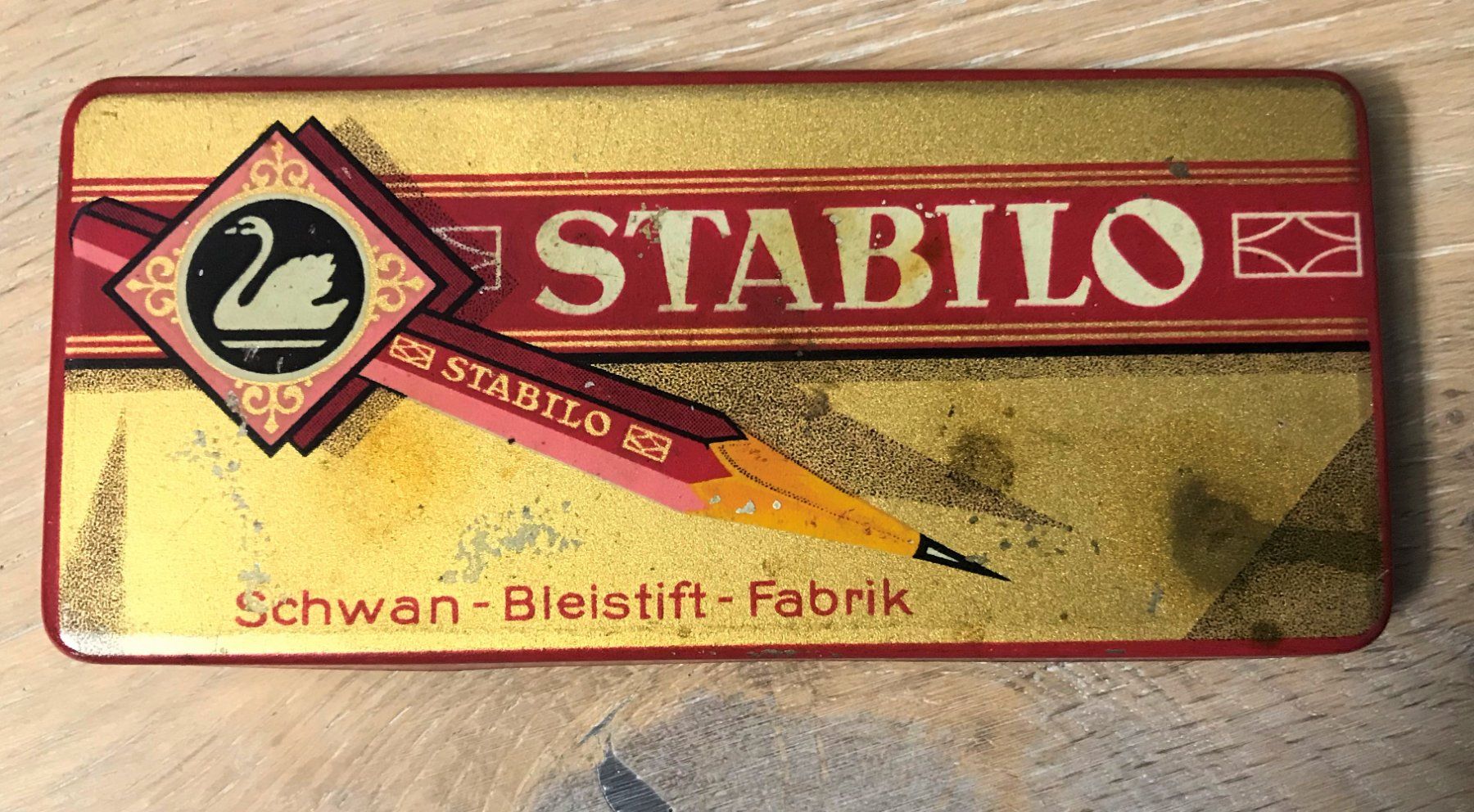 Barattoli: Antike, kleine Blechdose STABILO Schwan Bleistift Fabrik – Usato da Rothrist venduto da Luckywinner