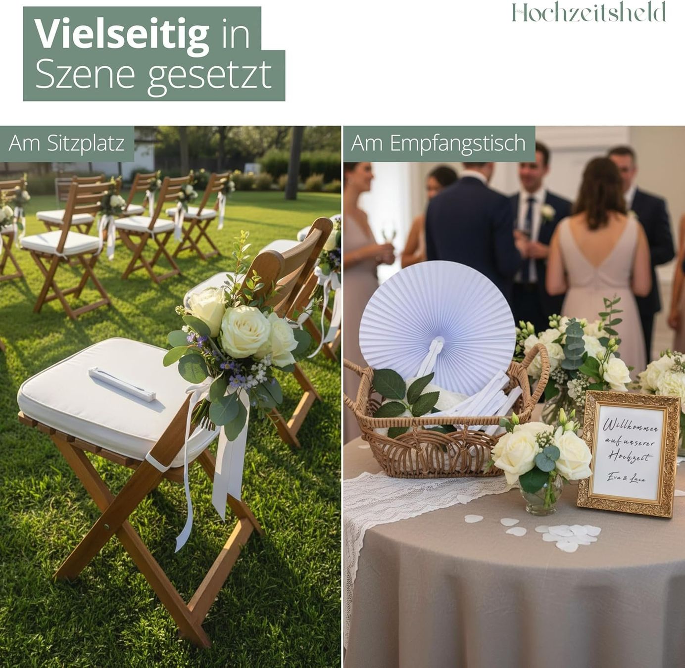 Tutte le decorazioni: Hochzeitsfächer 50 Stück weiss Papierfächer – Nuovo e nell'imballaggio originale da Suhr venduto da SchnapperCH 6
