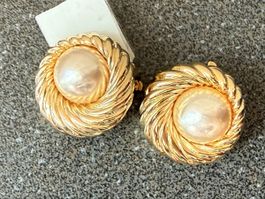✨”David Grau” Vintage Goldfarbene Ohrringe mit Perlen, Clips