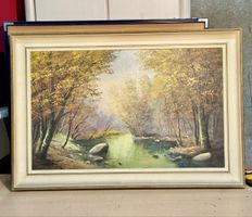 Vintage Marnot oil Painting -  Forest Scene - Signed