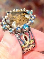 💲Engraved Smoky Topaz Byzantine Design SS925 14K Gold Ring